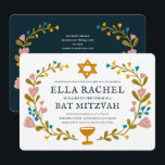 Floral Wreath Bat Mitzvah Handgezeichnet Custom QR Einladung<br><div class="desc">Perfekte Karte, um eine Bar mitzvah, Fledermausmitzvah oder andere jüdische Feier anzukündigen! Handgemachte Kunst für Sie! Vollständig anpassbar! Klicken Sie oben auf "Personalisieren", um den Text zu bearbeiten und den QR-Code auf der Rückseite mit einem eigenen Link zu versehen. Klicken Sie auf "Bearbeiten mit dem Designwerkzeug", um die Schriftart, Farben...</div>