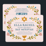 Floral Wreath Bat Mitzvah Handgezeichnet Custom QR Einladung<br><div class="desc">Perfekte Karte, um eine Bar mitzvah, Fledermausmitzvah oder andere jüdische Feier anzukündigen! Handgemachte Kunst für Sie! Vollständig anpassbar! Klicken Sie auf "Personalisieren" oben, um den Text zu bearbeiten und Ihre Links zum QR-Code auf der Rückseite hinzuzufügen. Klicken Sie auf "Bearbeiten mit dem Designwerkzeug", um die Schriftart, Farben und Einstellungen anzupassen....</div>