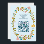 Floral Wreath Bat Mitzvah Handgezeichnet Custom QR Einladung<br><div class="desc">Perfekte Karte, um eine Bar mitzvah, Fledermausmitzvah oder andere jüdische Feier anzukündigen! Handgemachte Kunst für Sie! Vollständig anpassbar! Klicken Sie auf "Personalisieren" oben, um den Text zu bearbeiten und den Link zum QR-Code auf der Rückseite hinzuzufügen. Klicken Sie auf "Bearbeiten mit dem Designwerkzeug", um die Schriftart, Farben und Einstellungen anzupassen....</div>