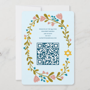 Floral Wreath Bat Mitzvah Handgezeichnet Custom QR Einladung