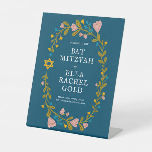 Floral Wreath Bat Mitzvah Handgezeichnet Custom We Sockelschild