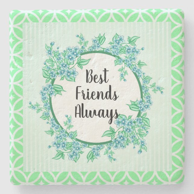 Floral Wreath Blue Mint Best Friends Steinuntersetzer (Vorderseite)