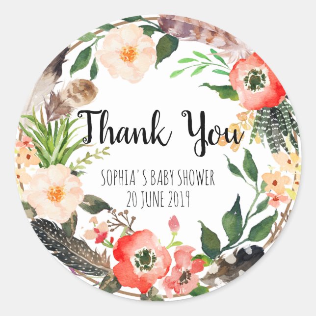 Floral Wreath Botanic Danke Sticker (Vorderseite)