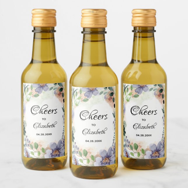 Floral Wreath Brautparty Mini Weinetikett (Flaschen)