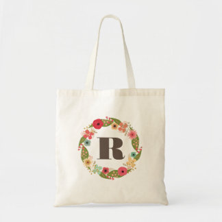 Floral Wreath Bridesmaid Monogram Canvas Bag Tragetasche