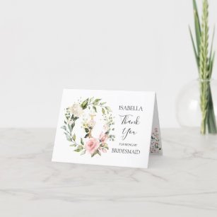 Floral Wreath Bridesmaid Monogramm Brief I Dankeskarte