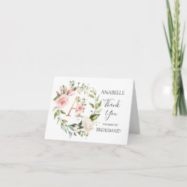 Floral Wreath Bridesmaid Monogramm Dankeskarte
