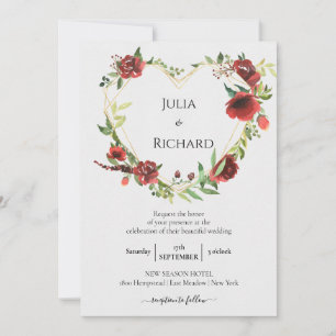 Floral Wreath   Burgundy Peony Wedding Celebration Einladung