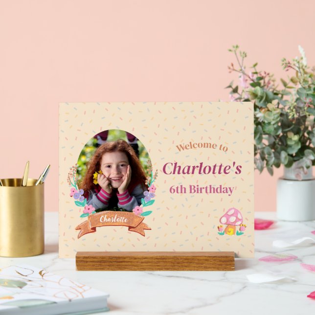 Floral Wreath Cream Kindergeburtstag Foto Willkomm Acrylschild (Hochzeit)