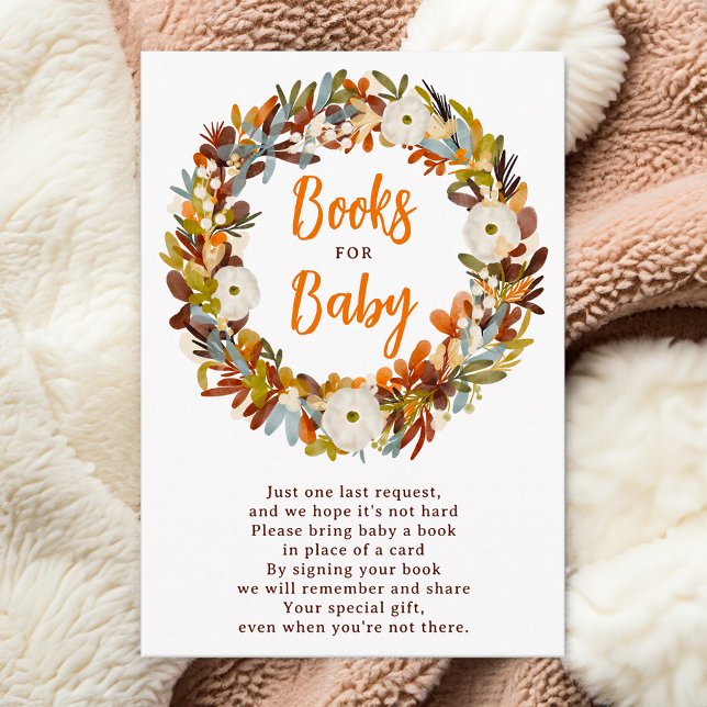 Floral wreath fall pumpkin books for baby shower begleitkarte (Floral wreath fall pumpkin books for baby shower enclosure card)