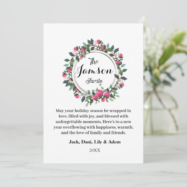 Floral Wreath Family Holiday Ferienwohnung Karte (Stehend Vorderseite)