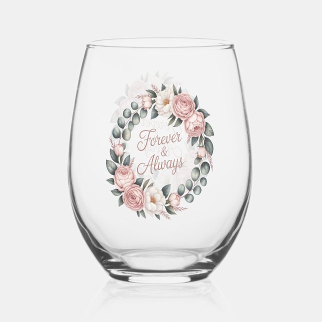 Floral Wreath “Forever & Always”  Weinglas Ohne Stiel (Vorderseite)