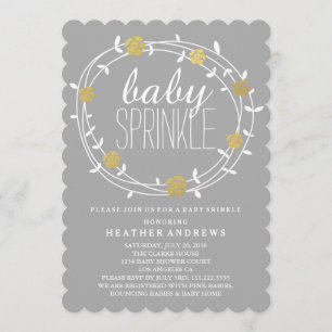 Floral Wreath   Golden Baby Sprinkle Einladung