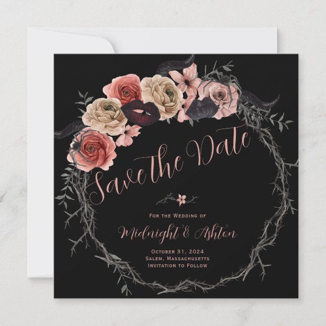 Floral Wreath Gothic Save the Date (Vorderseite)
