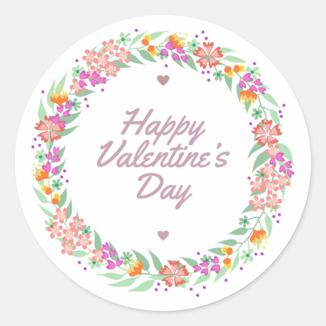 Floral Wreath Happy Valentine's Day Sticker Siegel (Vorderseite)