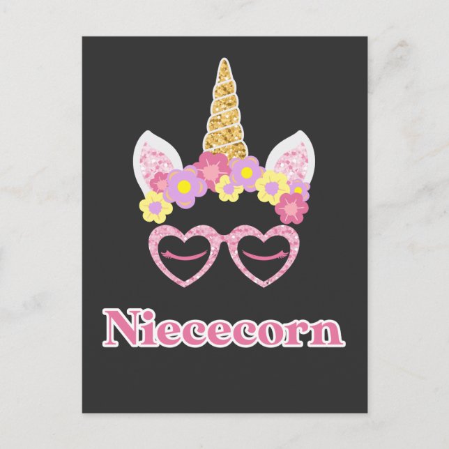 Floral Wreath Heart Unicorn Niece Postkarte (Vorderseite)
