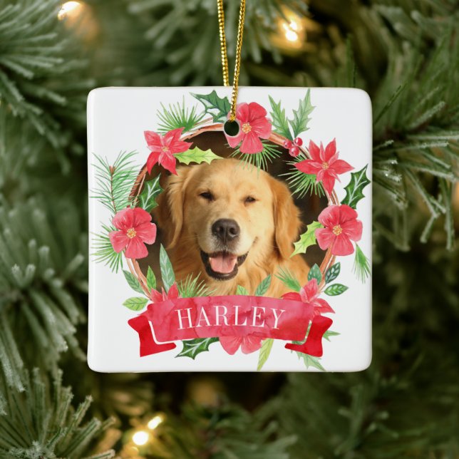 Floral Wreath Hund Foto Keramikornament (Baum)