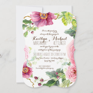 Floral Wreath Leaf Bracket Raspberry Rose Peonies Einladung