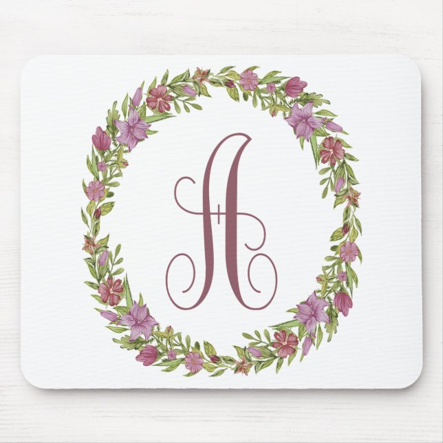 Floral Wreath Monogramm A Mousepad (Vorne)
