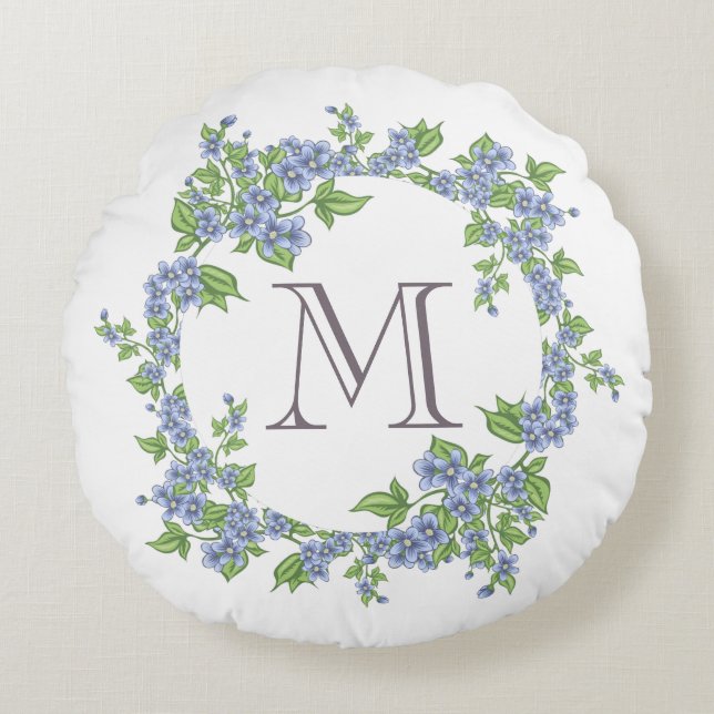 Floral Wreath Monogramm Rundes Kissen (Vorderseite)