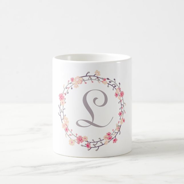 Floral Wreath Monogramm Tasse (Mittel)