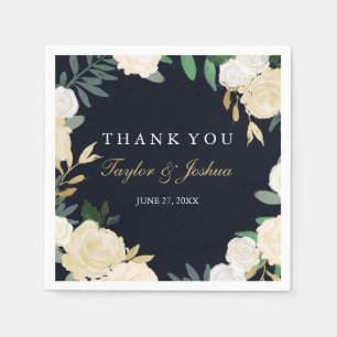 Floral Wreath Navy Vielen Dank für Ihre Hochzeit N Serviette