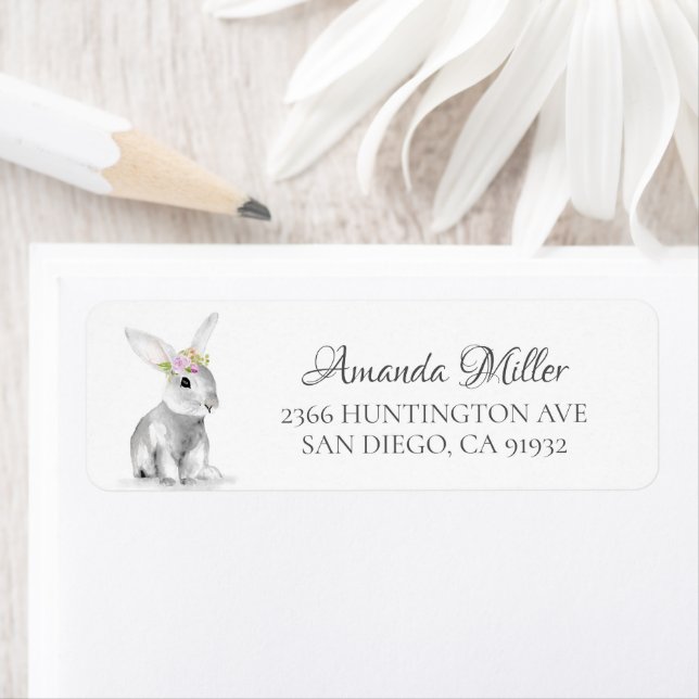 Floral Wreath Oaster Bunny Return Address Label (Insitu)