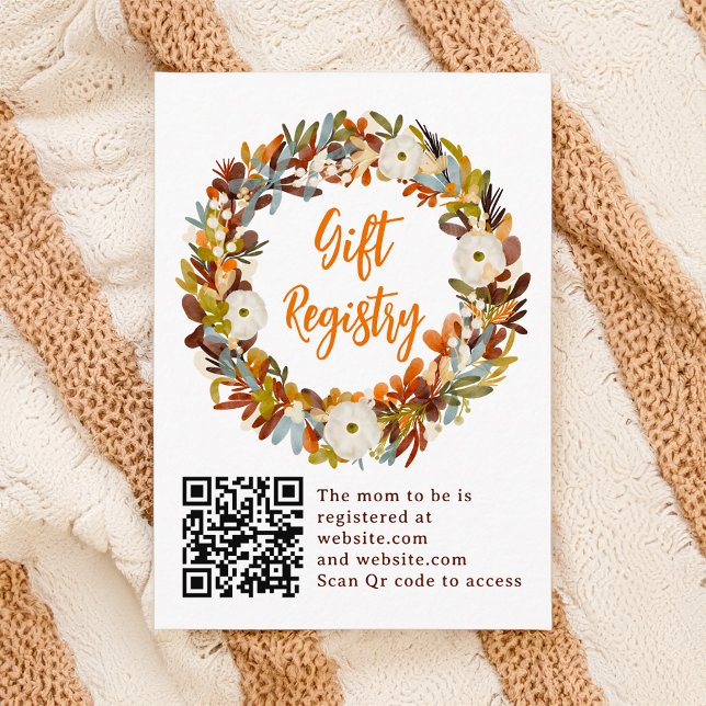 Floral wreath pumpkin registry baby shower begleitkarte (Floral wreath pumpkin registry baby shower enclosure card)