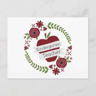 Floral Wreath Red Apple Kindergarten Lehrer Postkarte