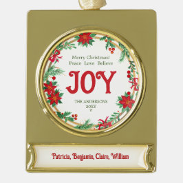 Floral Wreath Red Gold Joy Elegant Frohe Weihnacht Banner-Ornament Gold