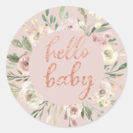 Floral Wreath & Rose Gold Hello Baby Umschlag Aufk Runder Aufkleber