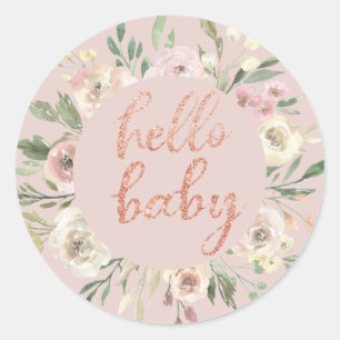 Floral Wreath & Rose Gold Hello Baby Umschlag Aufk Runder Aufkleber
