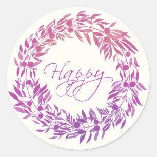 Floral Wreath Round Happy Runder Aufkleber