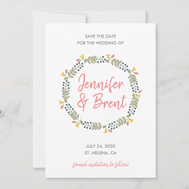 Floral Wreath Save the Date (Vorderseite)