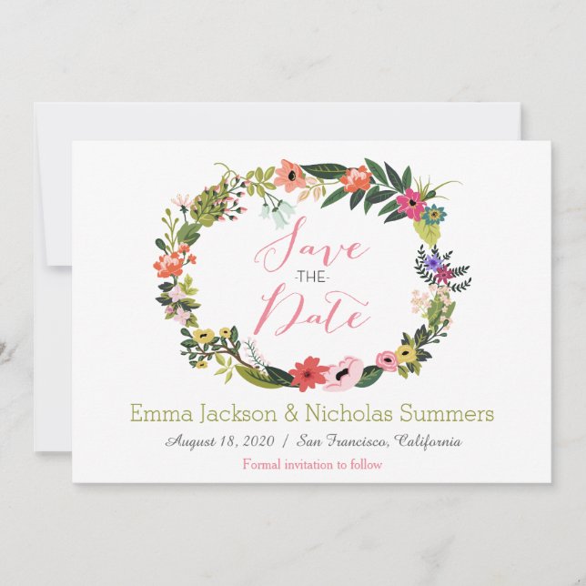 Floral Wreath Save the Date Card (Vorderseite)