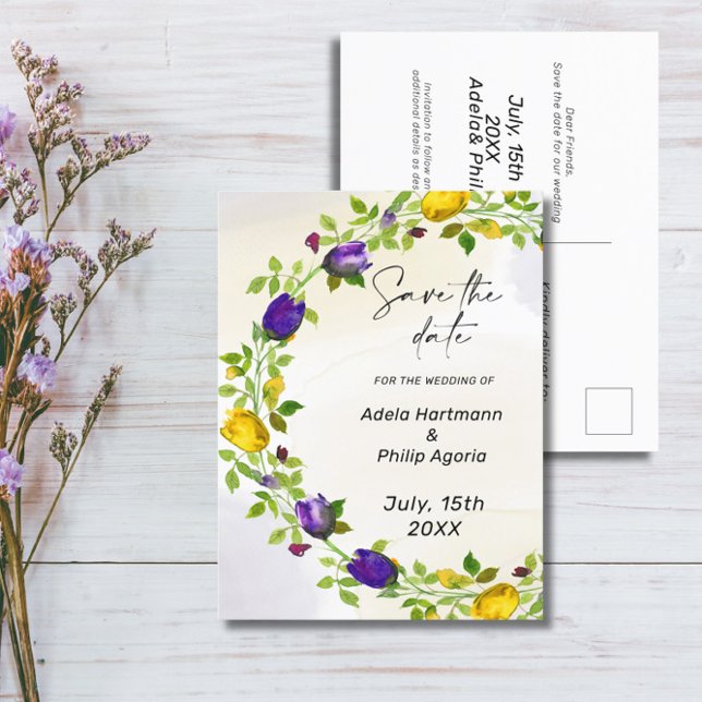 Floral Wreath Save the Date Postkarte (Von Creator hochgeladen)