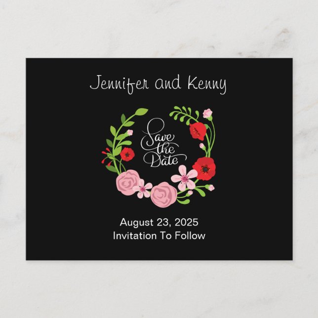Floral Wreath Save the Date Postkarte (Vorderseite)