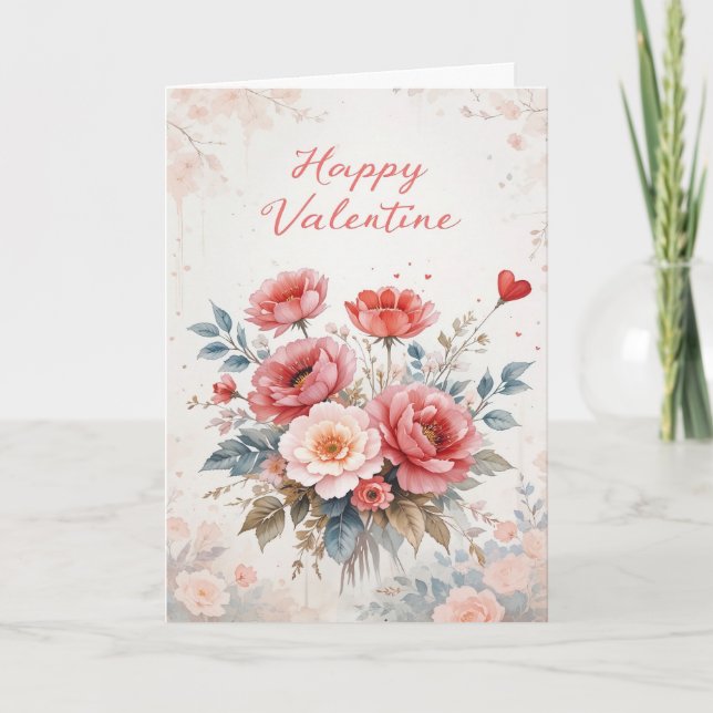 Floral Wreath Valentine Elegant Happy Valentines  Karte (Vorderseite)