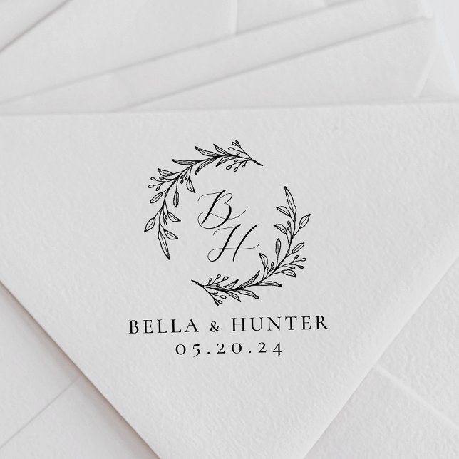 Floral Wreath Wedding Initial Monogram Permastempel (Von Creator hochgeladen)