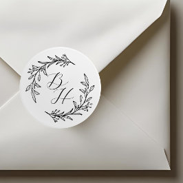 Floral Wreath Wedding Initial Monogram Runder Aufkleber