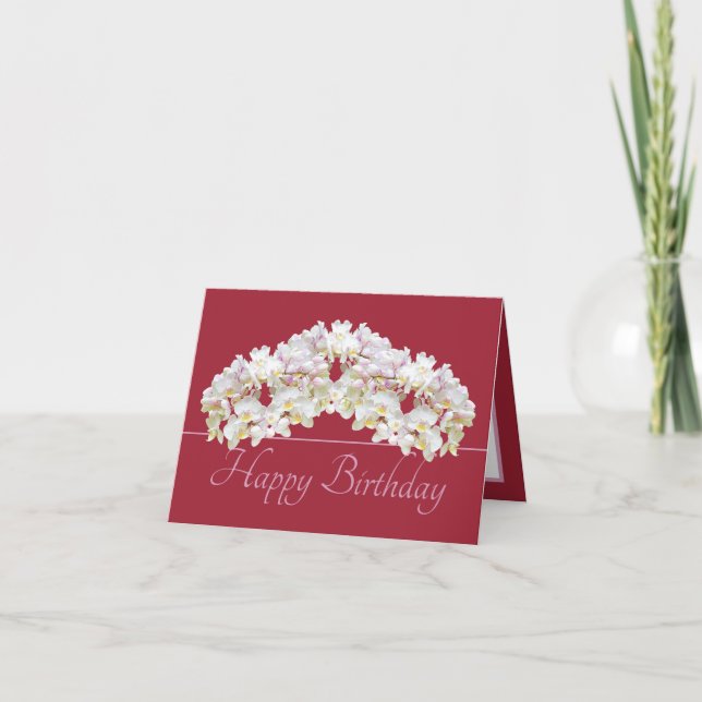 Floral Wreath White Orchids Chic Floral Birthday Karte (Vorderseite)