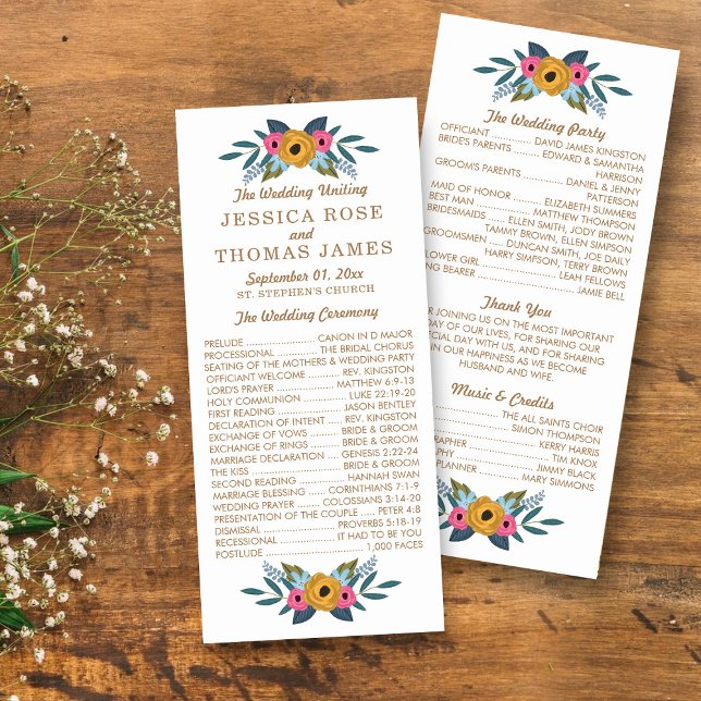 Floral Wreath White Wedding Program Werbekarte (Von Creator hochgeladen)