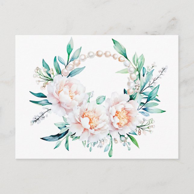 Floral Wreath with Peonies Elegant Valentine’s Day Postkarte (Vorderseite)