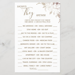 Floral Würden sie lieber Duschspielkarten Flyer