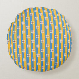 Floral Yellow and Aqua Striped Round Pillow Rundes Kissen