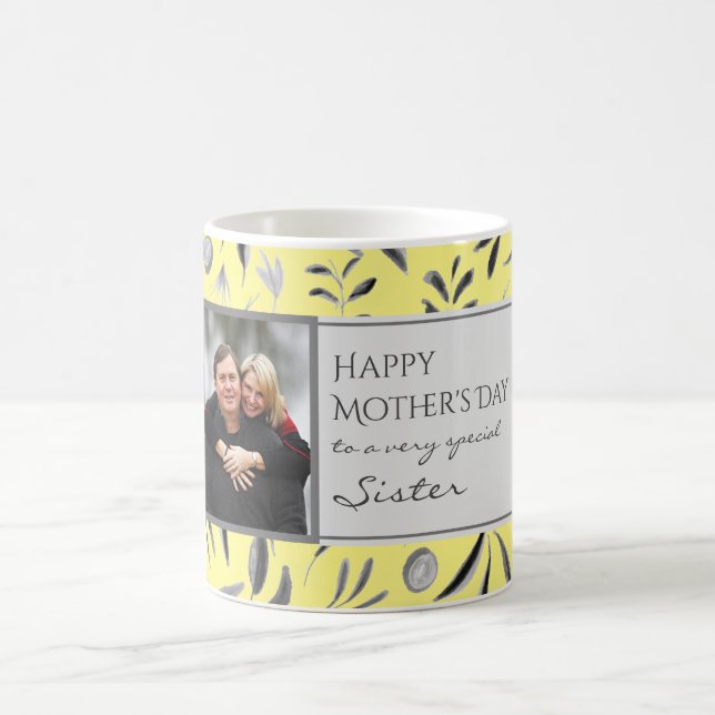 Floral YELLOW Happy Mother Day SISTER Foto Kaffeetasse (Mittel)
