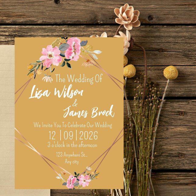 Floral yellow Rustic Wedding  Einladung (Von Creator hochgeladen)