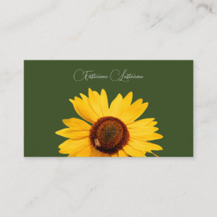 Floral yellow sunflower bee calligraphy dark green visitenkarte