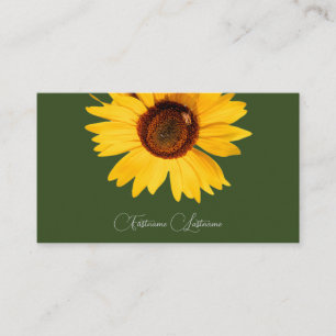 Floral yellow sunflower bee calligraphy dark green visitenkarte