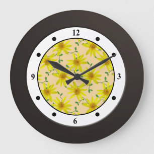 Floral Yellow Wildflower Modern Digits Große Wanduhr